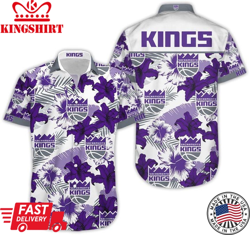 Nba Sacramento Kings Purple Tropical Flowers Trendy Hawaiian Shirt V3 Aloha Shirt