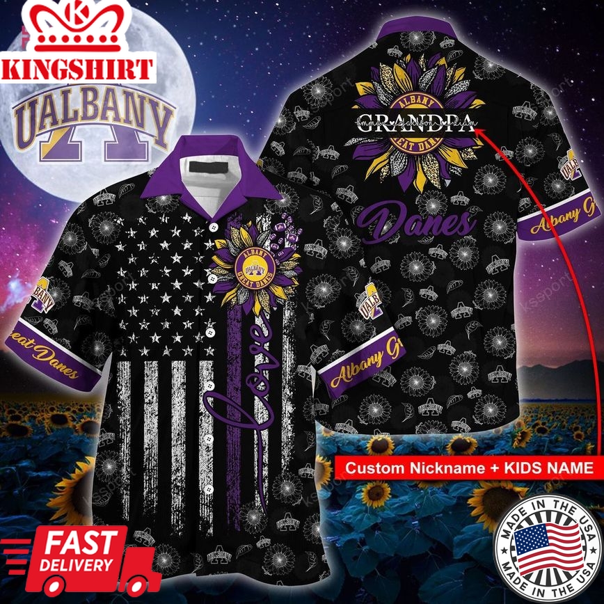 Ncaa Albany Great Danes Custom Name Black Trendy Hawaiian Shirt Aloha Shirt