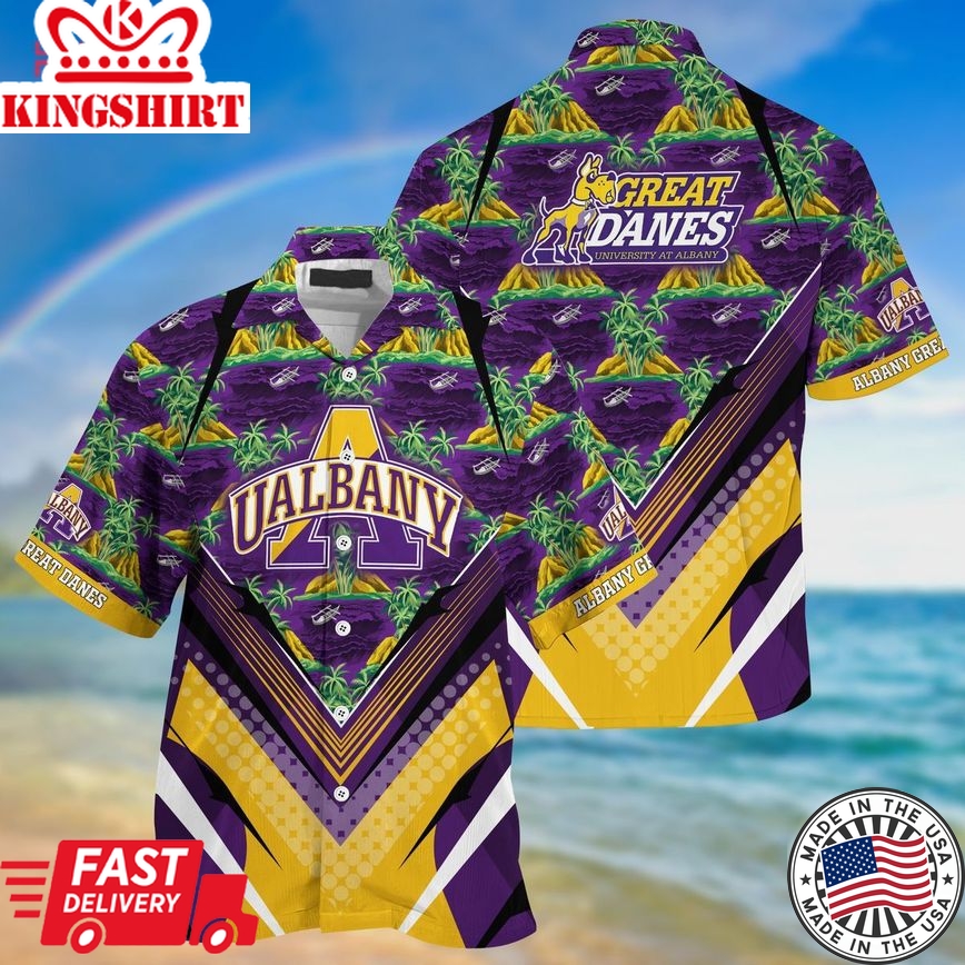 Ncaa Albany Great Danes Purple Gold Trendy Hawaiian Shirt Aloha Shirt