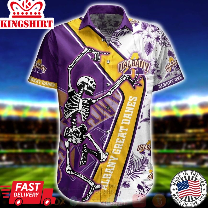 Ncaa Albany Great Danes Skeleton Trendy Hawaiian Shirt Aloha Shirt