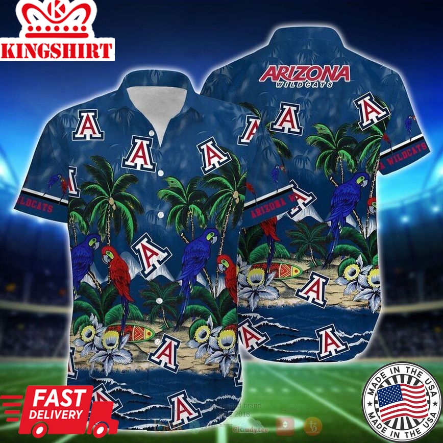 Ncaa Arizona Wildcats Blue Parrot Coconut Tree Trendy Hawaiian Shirt Aloha Shirt