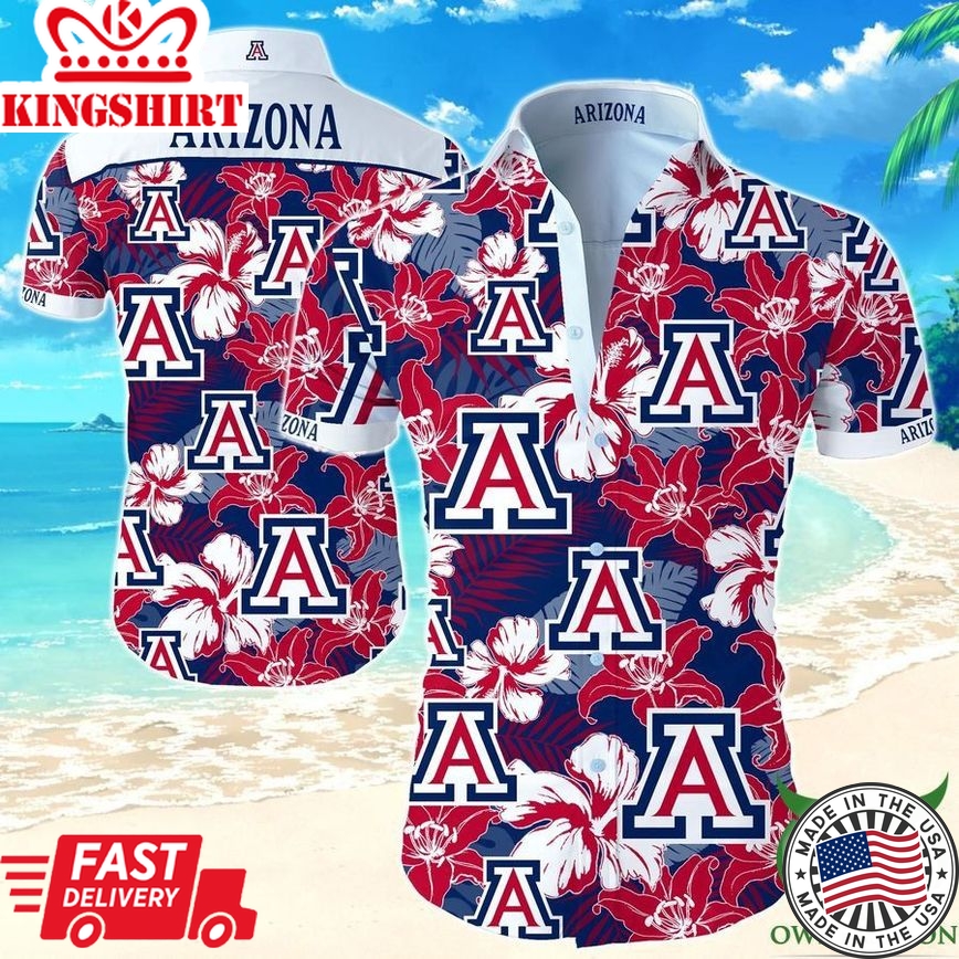 Ncaa Arizona Wildcats Red Blue Tropical Flowers Trendy Hawaiian Shirt Aloha Shirt