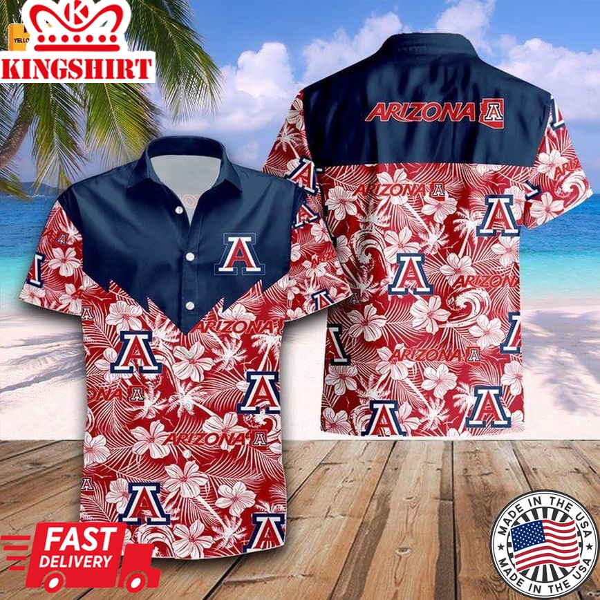 Ncaa Arizona Wildcats Red Blue Tropical Flowers Trendy Hawaiian Shirt V3 Aloha Shirt