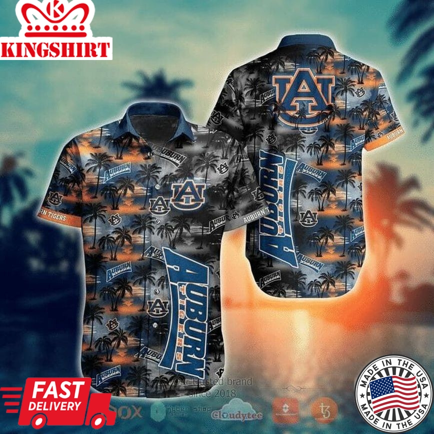 Ncaa Auburn Tigers Coconut Tree Grey Trendy Hawaiian Shirt Aloha Shirt