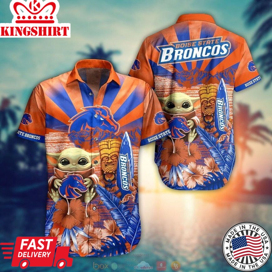 Ncaa Boise State Broncos Baby Yoda Orange Blue Trendy Hawaiian Shirt Aloha Shirt