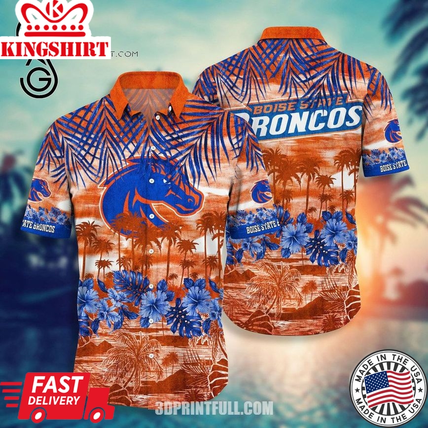 Ncaa Boise State Broncos Blue Flowers Orange Trendy Hawaiian Shirt Aloha Shirt