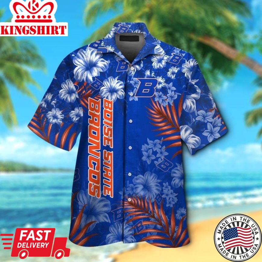 Ncaa Boise State Broncos Blue Tropical Flowers Trendy Hawaiian Shirt Aloha Shirt