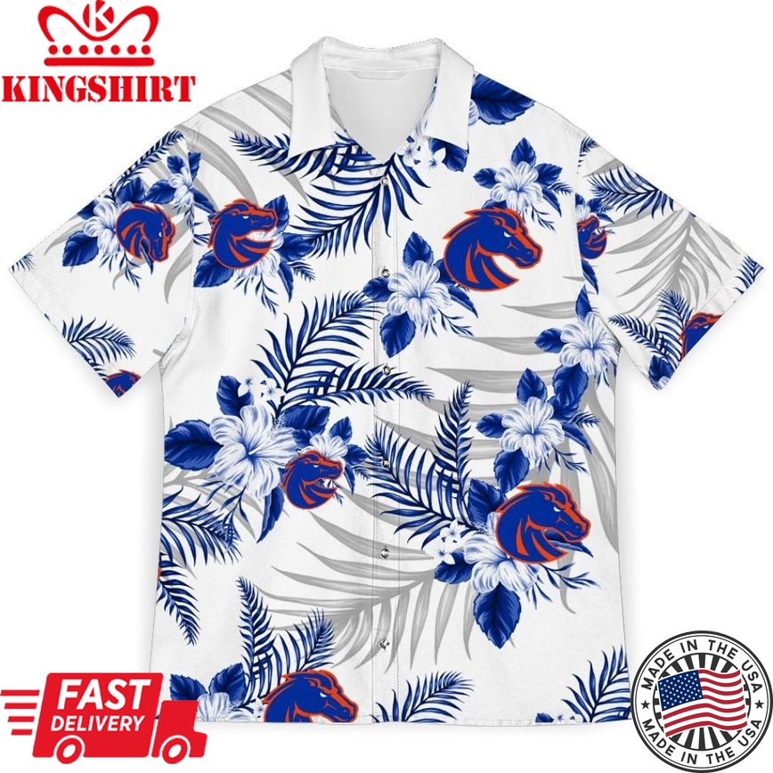 Ncaa Boise State Broncos Blue White Tropical Flowers Trendy Hawaiian Shirt Aloha Shirt