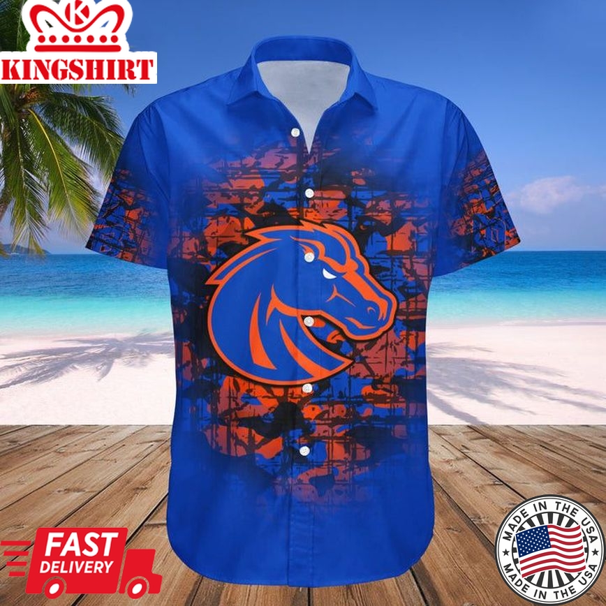 Ncaa Boise State Broncos Custom Text Number Blue Orange Camo Vintage Trendy Hawaiian Shirt Aloha Shirt