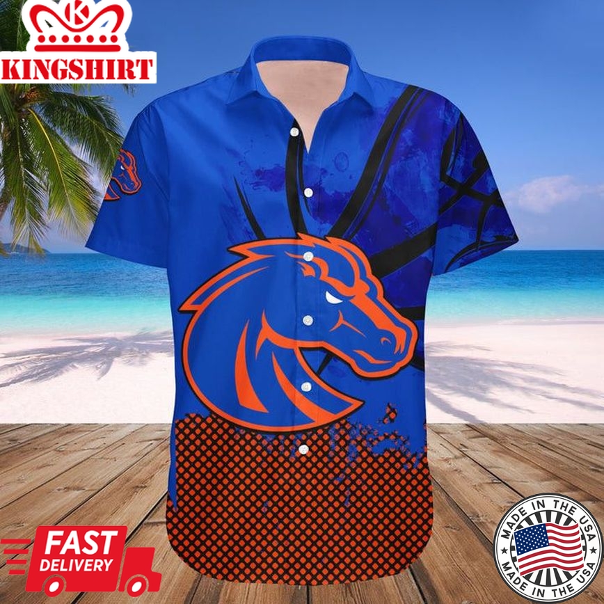 Ncaa Boise State Broncos Custom Text Number Blue Orange Grunge Pattern Trendy Hawaiian Shirt Aloha Shirt