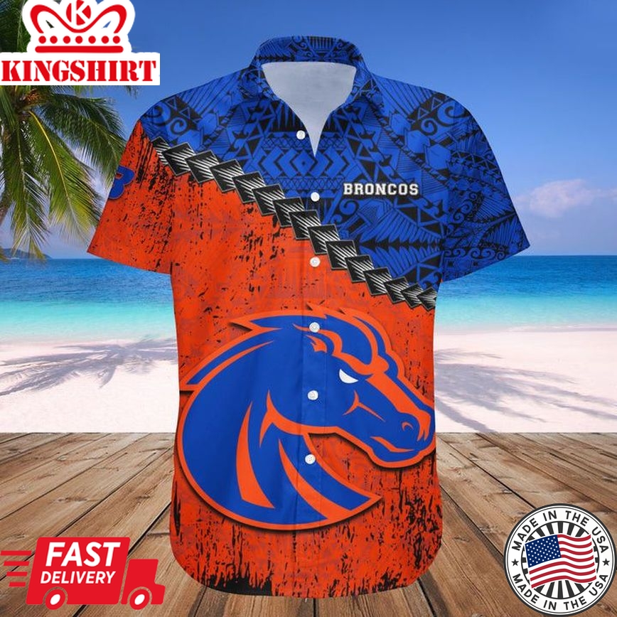 Ncaa Boise State Broncos Orange Blue Grunge Polynesian Trendy Hawaiian Shirt Aloha Shirt