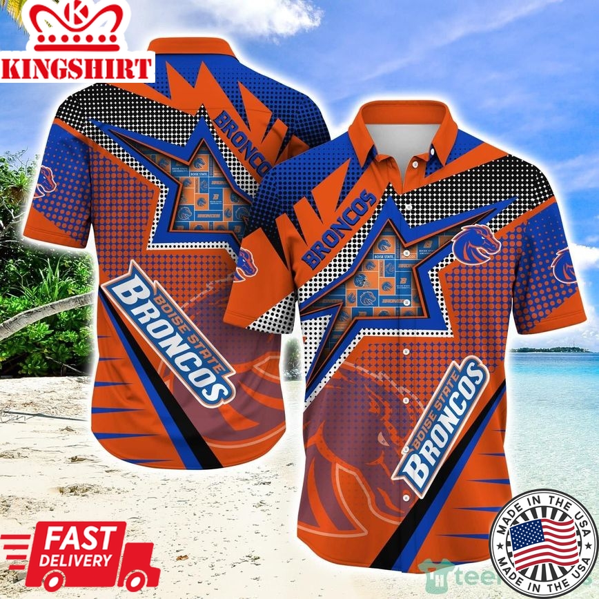 Ncaa Boise State Broncos Star Pattern Orange Blue Trendy Hawaiian Shirt Aloha Shirt