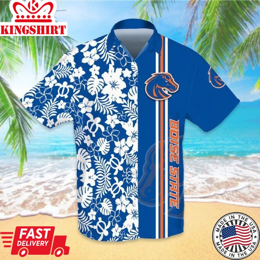 Ncaa Boise State Broncos White Tropical Flower Blue Trendy Hawaiian Shirt Aloha Shirt