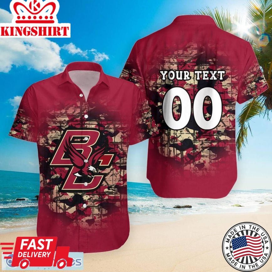 Ncaa Boston College Eagles Custom Text Number Camouflage Vintage Trendy Hawaiian Shirt Aloha Shirt