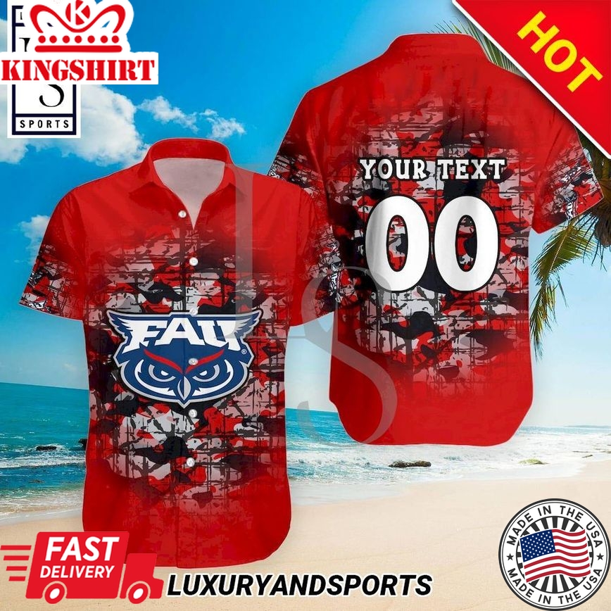 Ncaa Florida Atlantic Owls Custom Text Number Camouflage Vintage Trendy Hawaiian Shirt Aloha Shirt