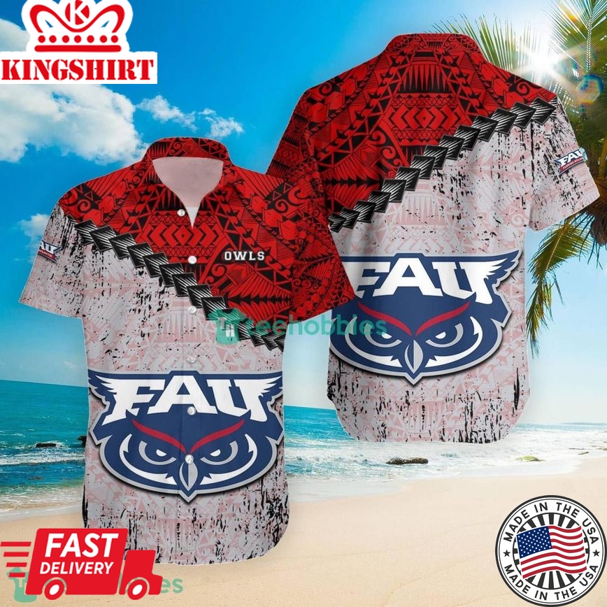 Ncaa Florida Atlantic Owls Grunge Polynesian Tattoo Trendy Hawaiian Shirt Aloha Shirt