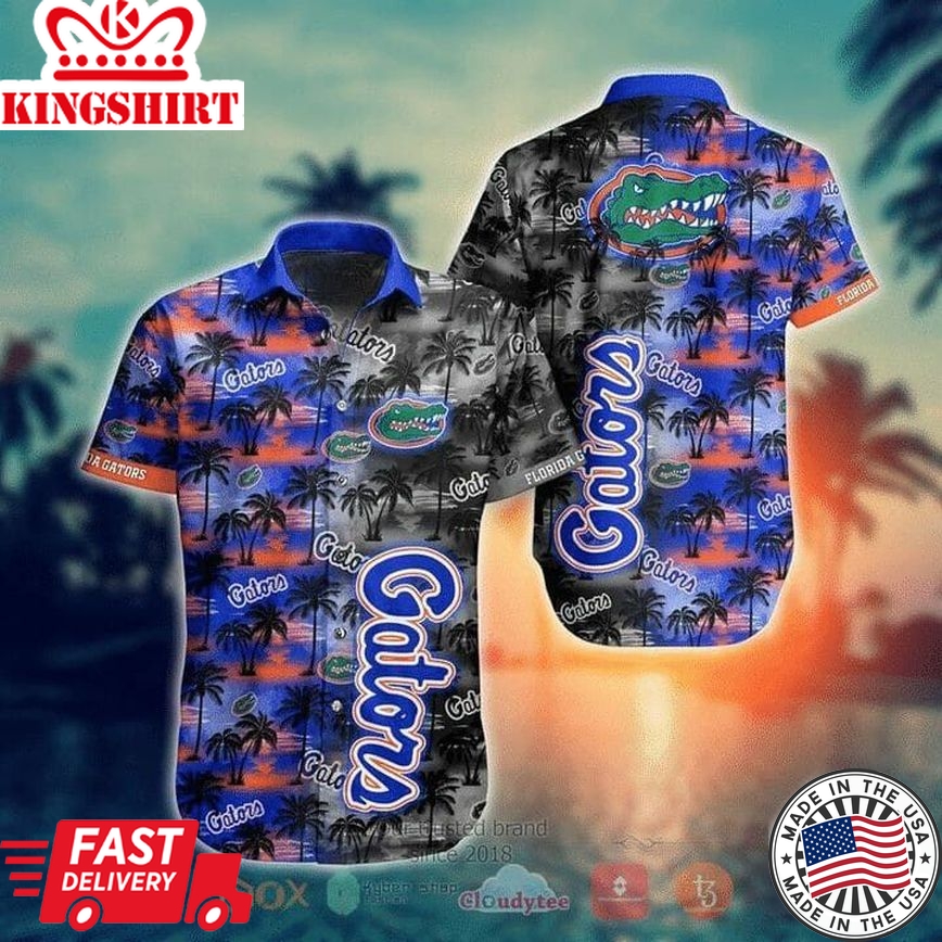 Ncaa Florida Gators Coconut Tree Blue Grey Trendy Hawaiian Shirt Aloha Shirt