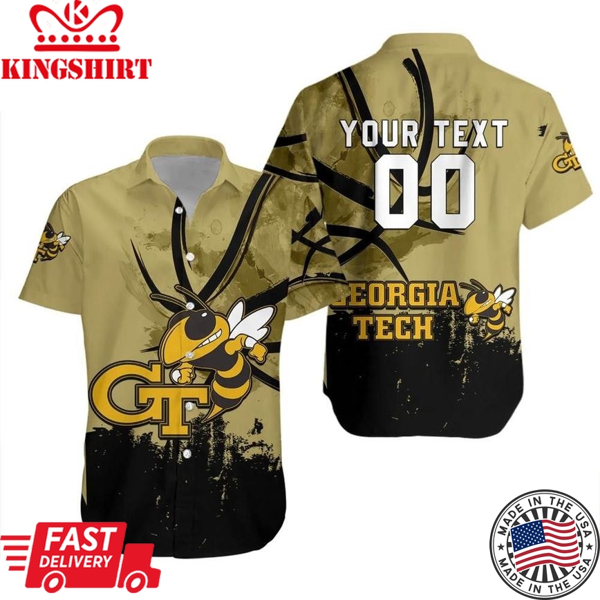 Ncaa Georgia Tech Yellow Jackets Custom Text Number Trendy Hawaiian Shirt Aloha Shirt