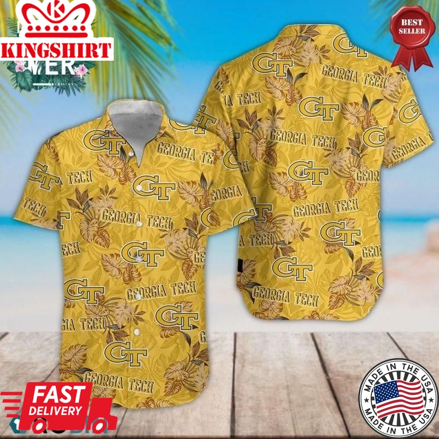 Ncaa Georgia Tech Yellow Jackets Tropical Aloha Gold Trendy Hawaiian Shirt Aloha Shirt