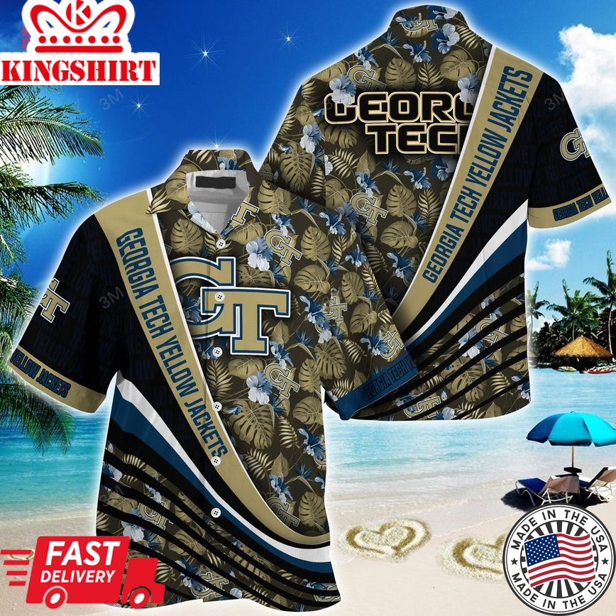 Ncaa Georgia Tech Yellow Jackets Tropical Flower Pattern Trendy Hawaiian Shirt Aloha Shirt