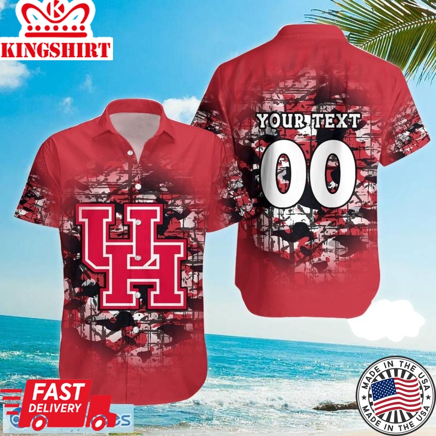 Ncaa Houston Cougars Custom Text Number Camouflage Vintage Trendy Hawaiian Shirt Aloha Shirt