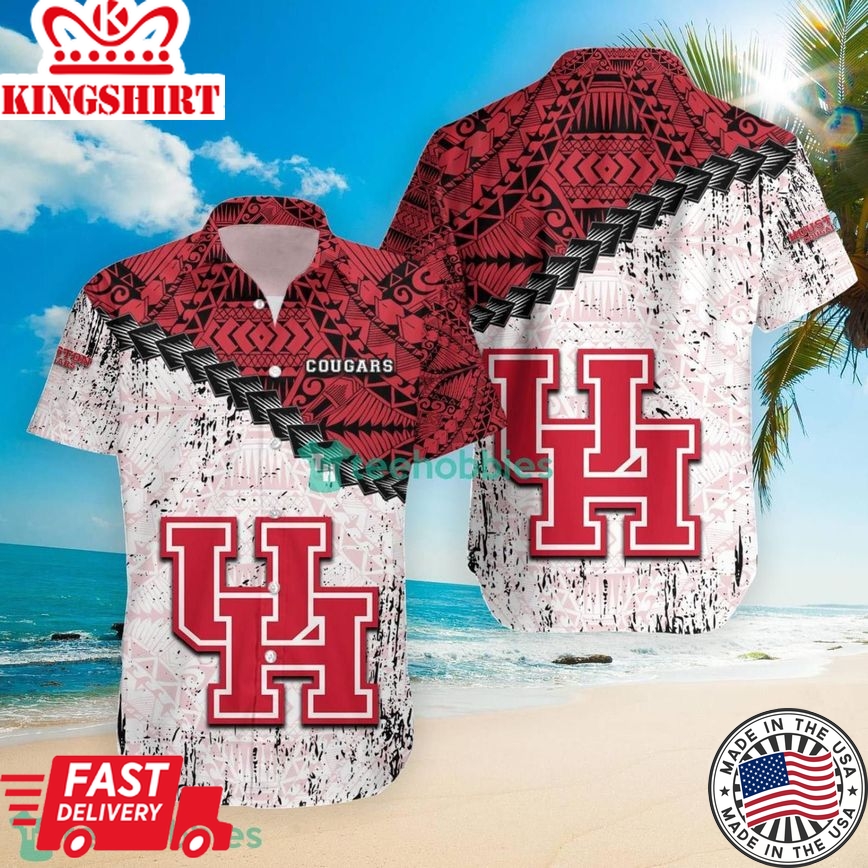 Ncaa Houston Cougars Grunge Polynesian Tattoo Trendy Hawaiian Shirt Aloha Shirt