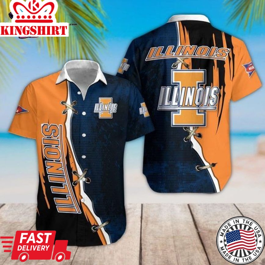 Ncaa Illinois Fighting Illini Blue Orange Trendy Hawaiian Shirt Aloha Shirt