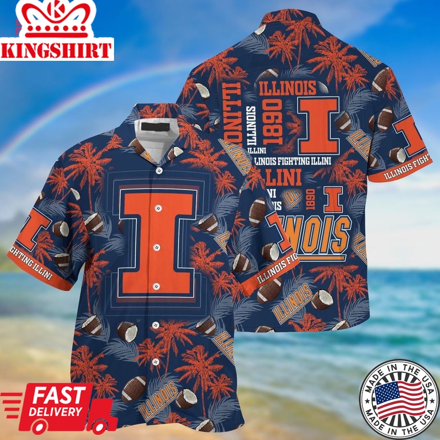 Ncaa Illinois Fighting Illini Coconut Blue Orange Trendy Hawaiian Shirt Aloha Shirt