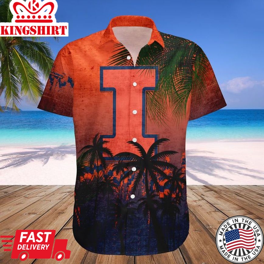 Ncaa Illinois Fighting Illini Coconut Tree Trendy Hawaiian Shirt V3 Aloha Shirt