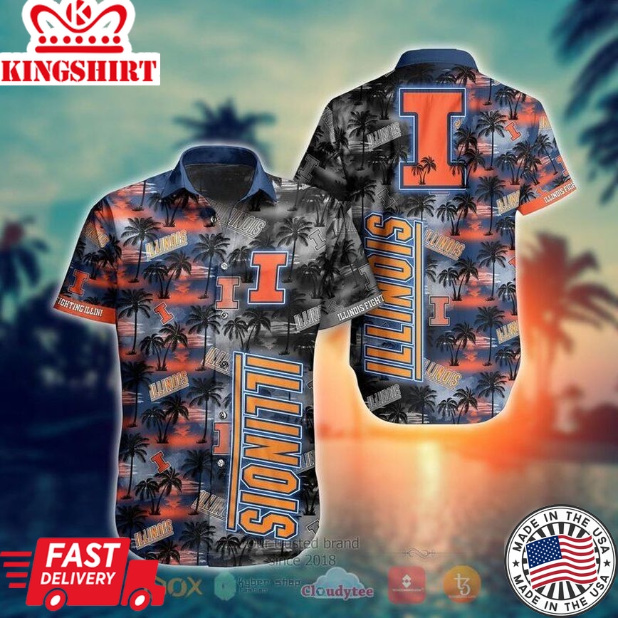 Ncaa Illinois Fighting Illini Coconut Trees Trendy Hawaiian Shirt Aloha Shirt