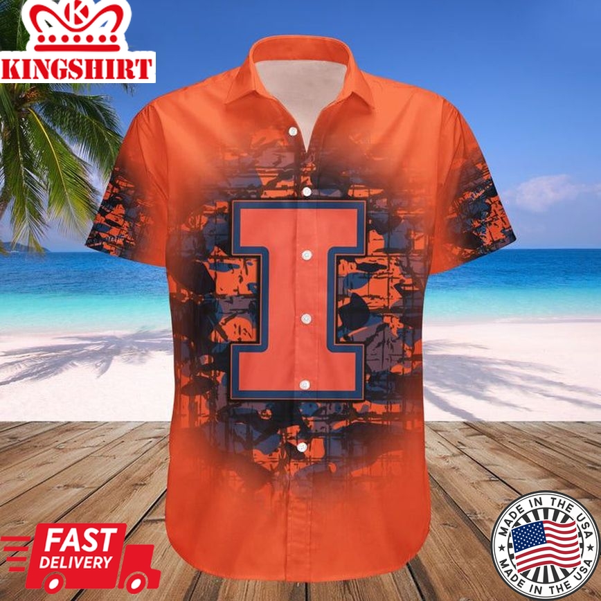 Ncaa Illinois Fighting Illini Custom Text Number Orange Blue Trendy Hawaiian Shirt Aloha Shirt