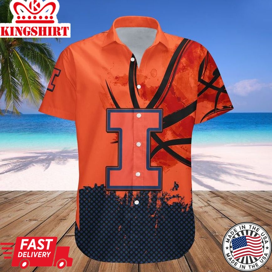 Ncaa Illinois Fighting Illini Custom Text Number Orange Blue Trendy Hawaiian Shirt V2 Aloha Shirt