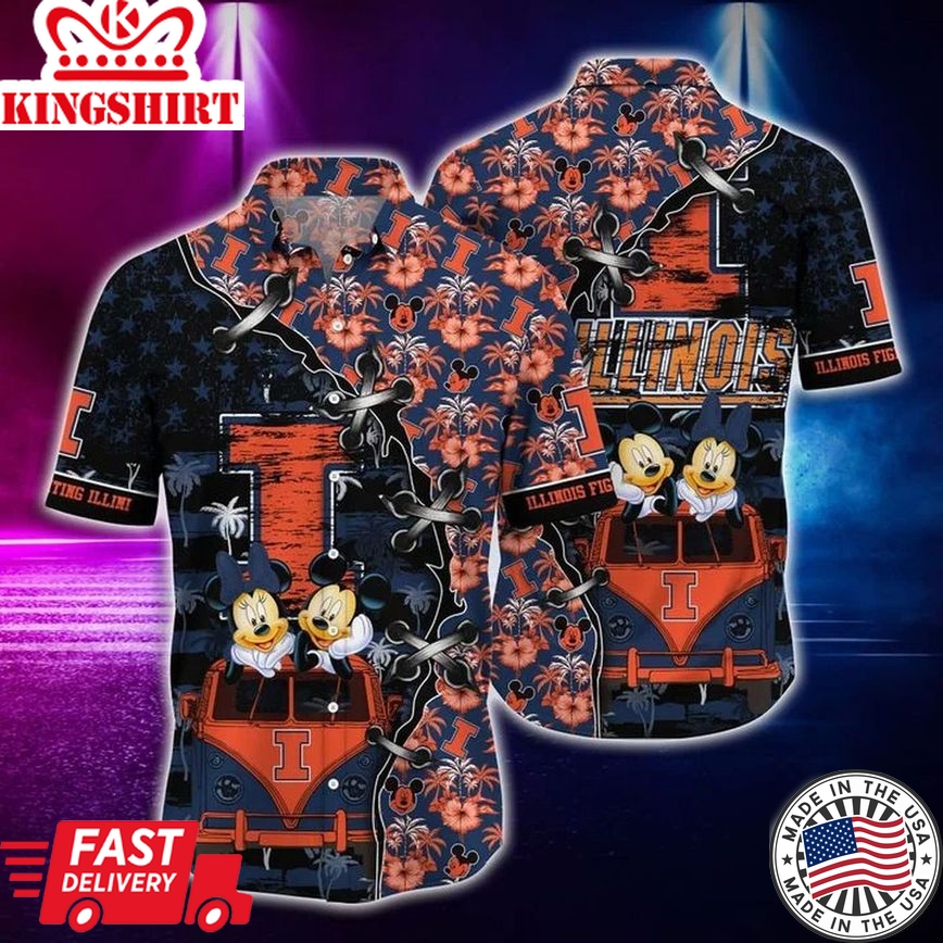 Ncaa Illinois Fighting Illini Mickey Mouse Trendy Hawaiian Shirt V2 Aloha Shirt