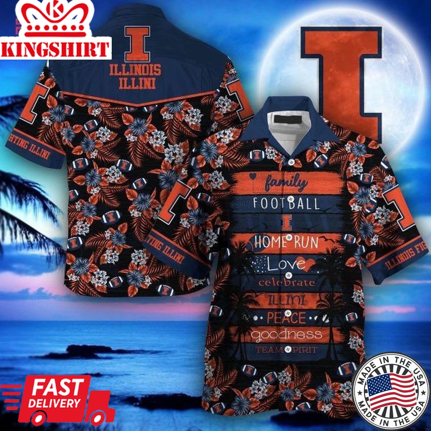 Ncaa Illinois Fighting Illini Orange Black Trendy Hawaiian Shirt Aloha Shirt