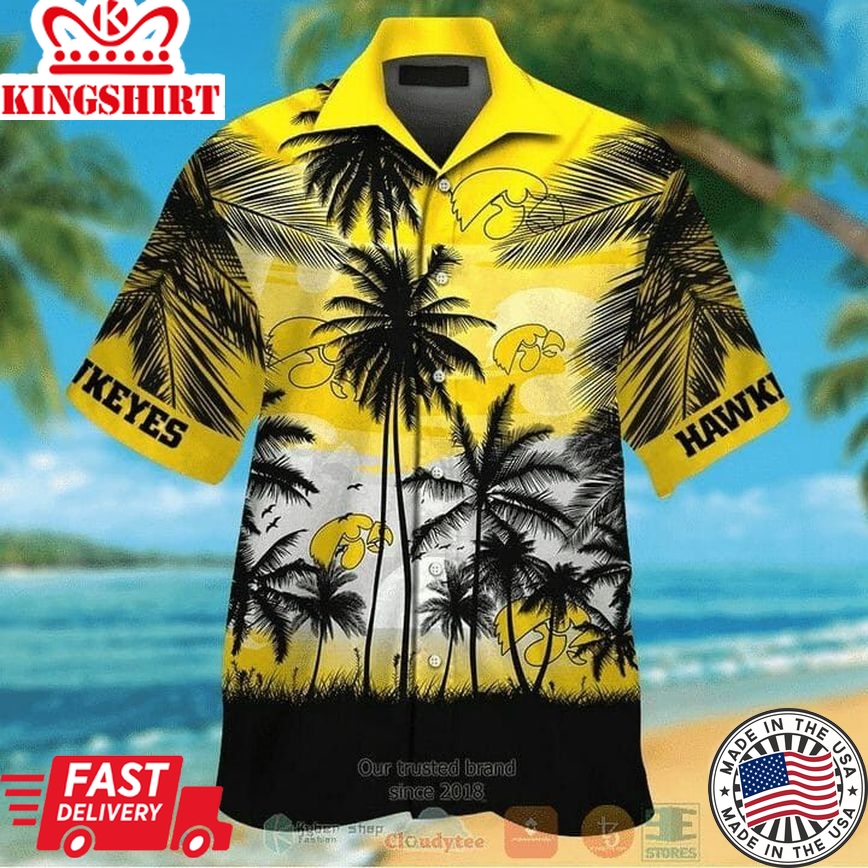 Ncaa Iowa Hawkeyes Coconut Tree Gold Trendy Hawaiian Shirt Aloha Shirt