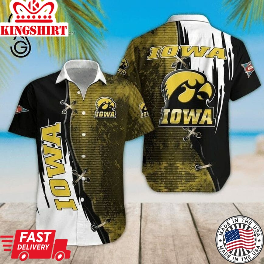 Ncaa Iowa Hawkeyes Gold Black Trendy Hawaiian Shirt Aloha Shirt