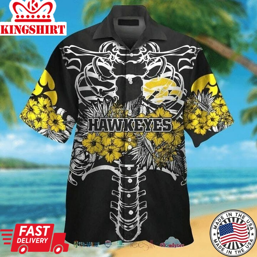 Ncaa Iowa Hawkeyes Gold Flowers Black Trendy Hawaiian Shirt Aloha Shirt