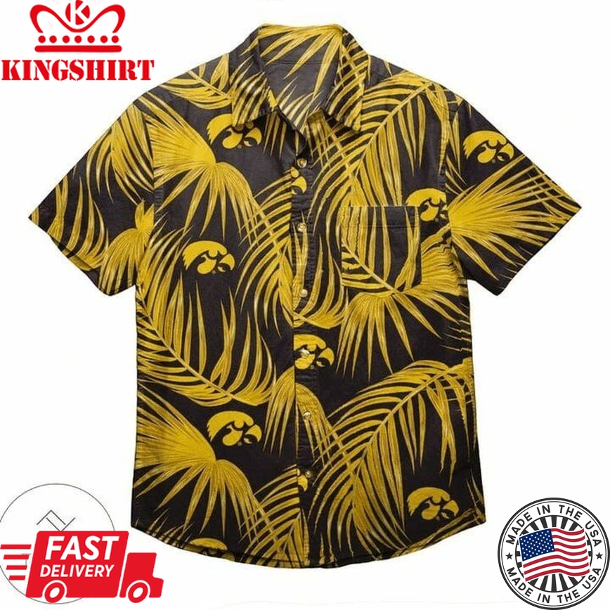 Ncaa Iowa Hawkeyes Gold Leaves Black Trendy Hawaiian Shirt Aloha Shirt