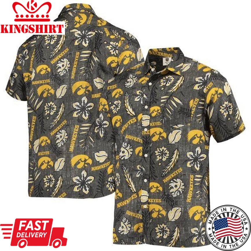 Ncaa Iowa Hawkeyes Grey Gold Trendy Hawaiian Shirt Aloha Shirt