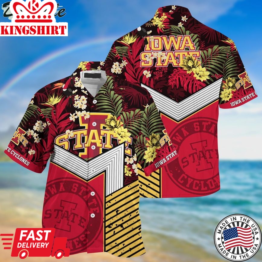 Ncaa Iowa State Cyclones Gold Cardinal Flowers Trendy Hawaiian Shirt V2 Aloha Shirt