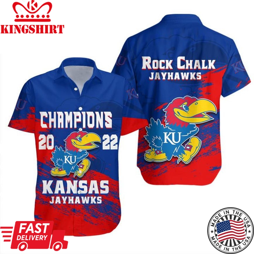 Ncaa Kansas Jayhawks Blue Red Champions 2022 Trendy Hawaiian Shirt Aloha Shirt