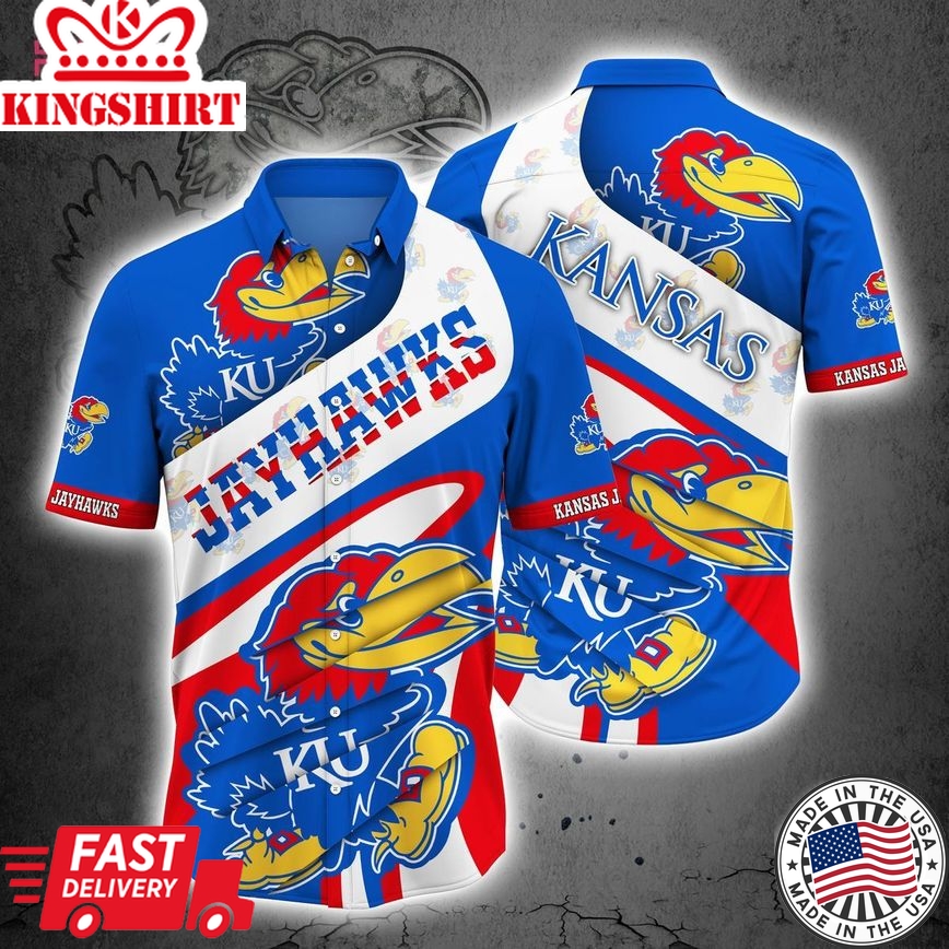 Ncaa Kansas Jayhawks Blue White Trendy Hawaiian Shirt V2 Aloha Shirt