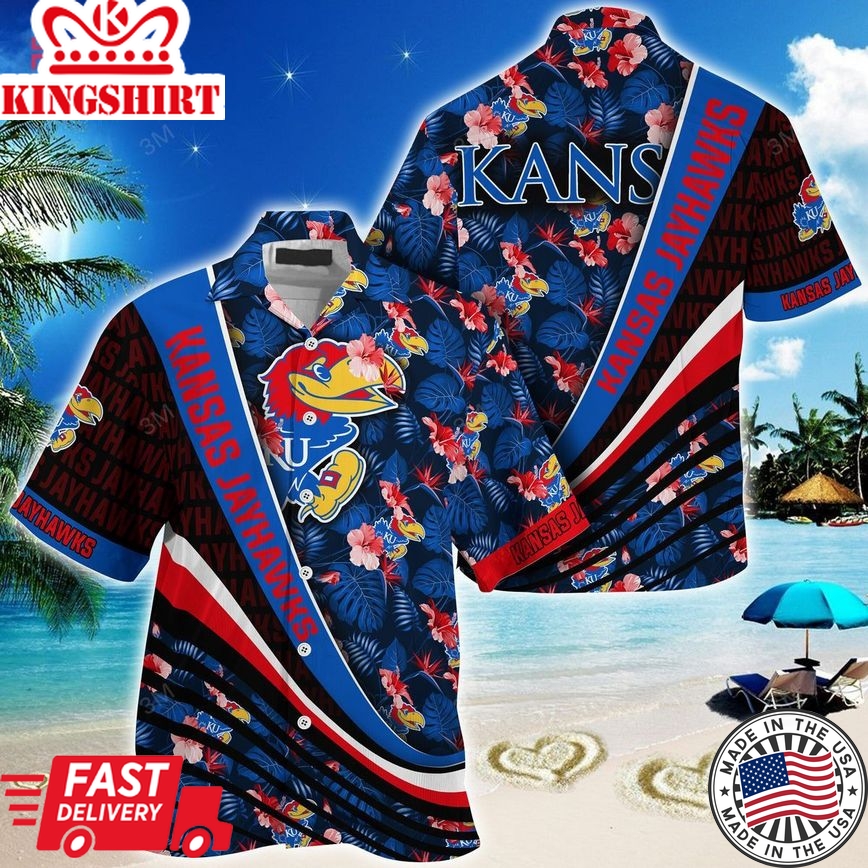 Ncaa Kansas Jayhawks Flowers Blue Trendy Hawaiian Shirt Aloha Shirt