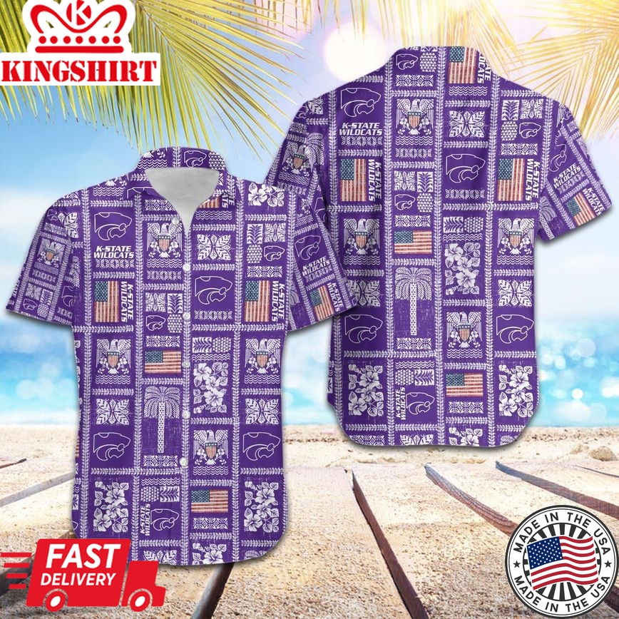 Ncaa Kansas State Wildcats American Flag Purple Trendy Hawaiian Shirt Aloha Shirt