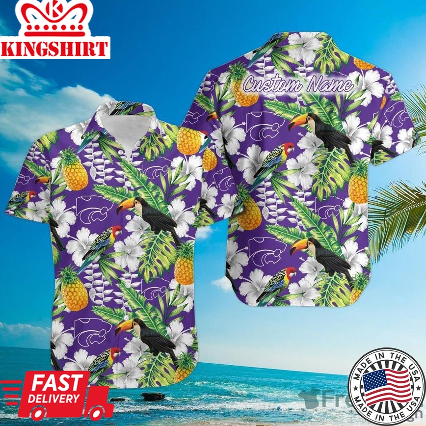 Ncaa Kansas State Wildcats Custom Name Parrots Flowers Trendy Hawaiian Shirt Aloha Shirt