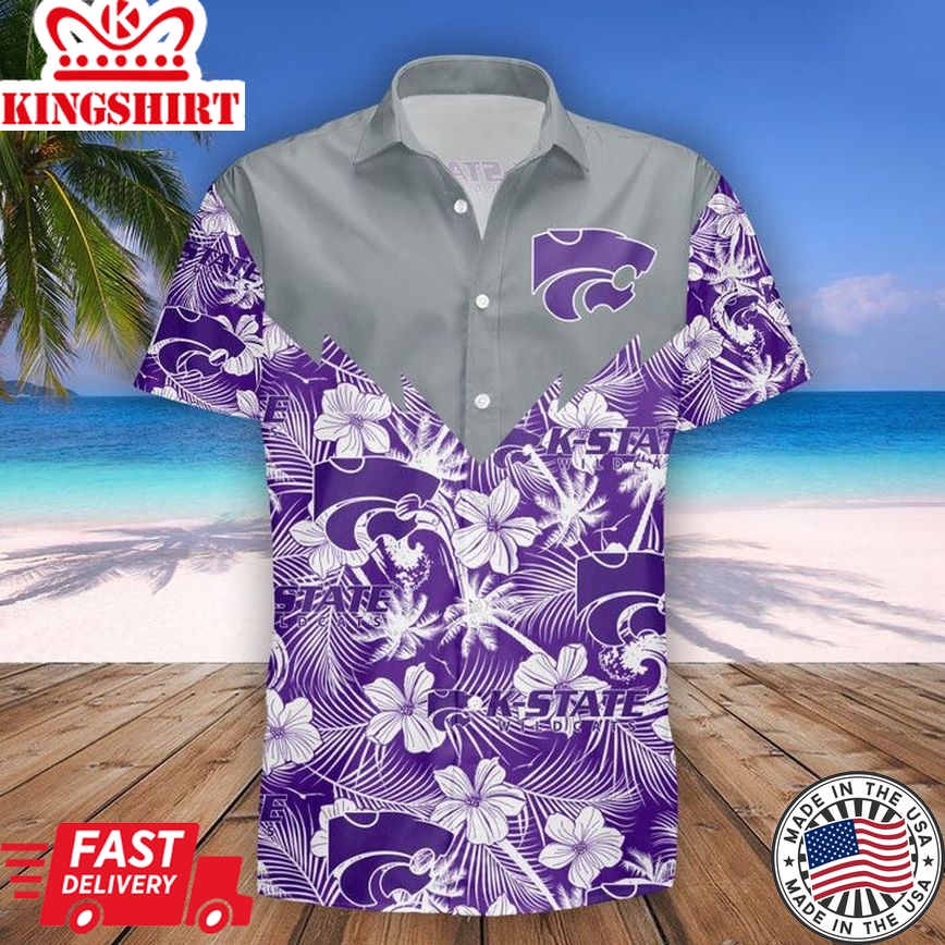 Ncaa Kansas State Wildcats Flowers Purple Silver Trendy Hawaiian Shirt Aloha Shirt