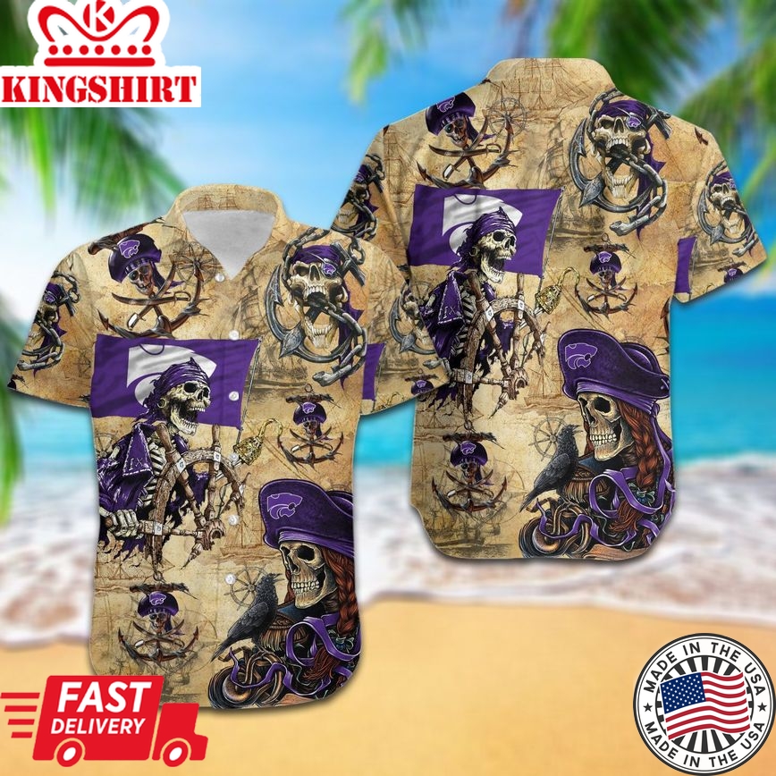 Ncaa Kansas State Wildcats Gold Purple Skull Trendy Hawaiian Shirt Aloha Shirt