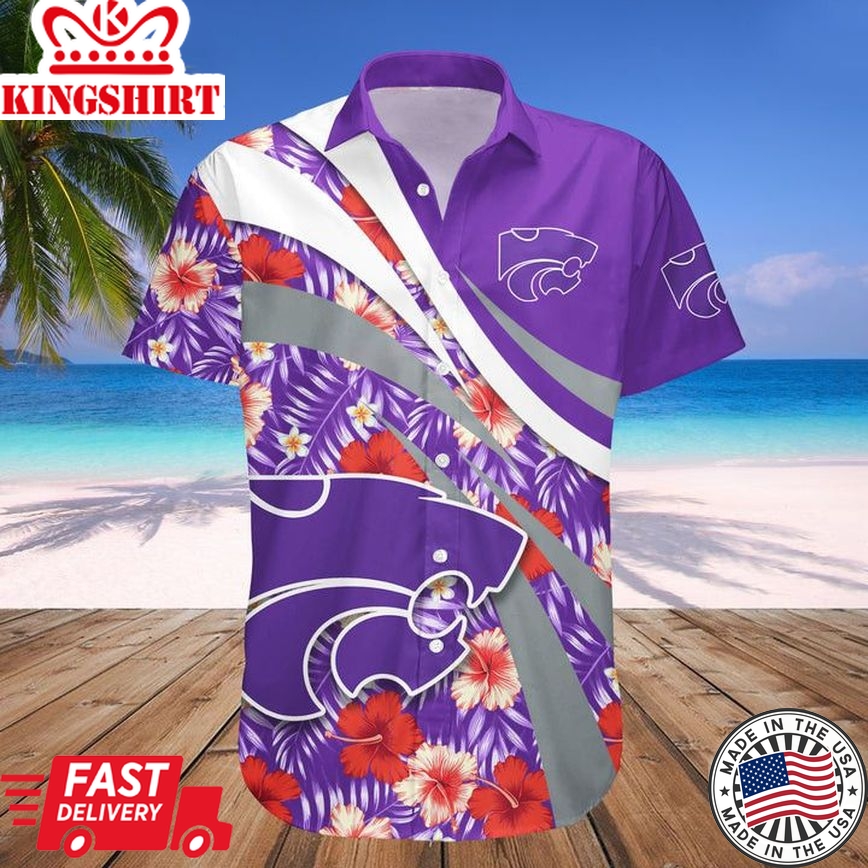 Ncaa Kansas State Wildcats Red Hibiscus Purple Trendy Hawaiian Shirt Aloha Shirt