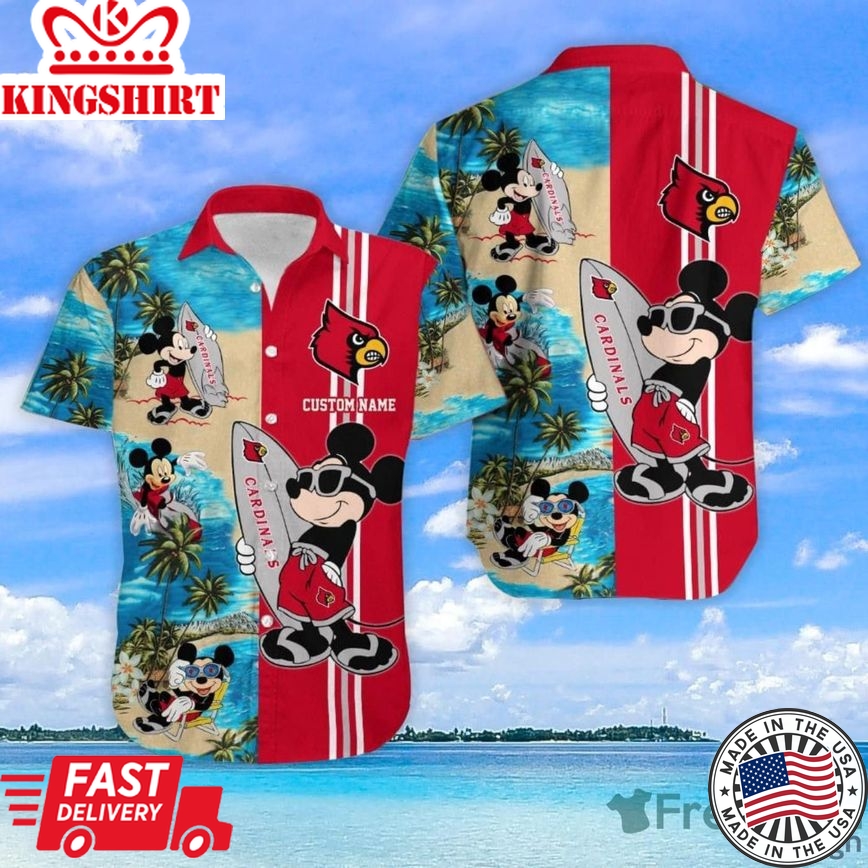 Ncaa Louisville Cardinals Custom Name Mickey Mouse Trendy Hawaiian Shirt Aloha Shirt