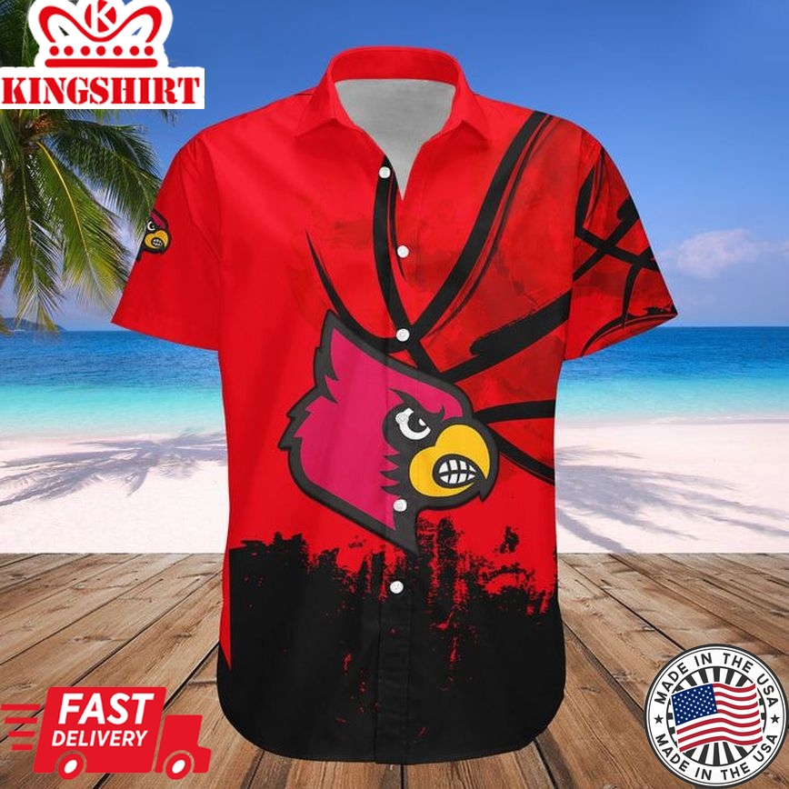 Ncaa Louisville Cardinals Custom Text Number Red Black Trendy Hawaiian Shirt V4 Aloha Shirt